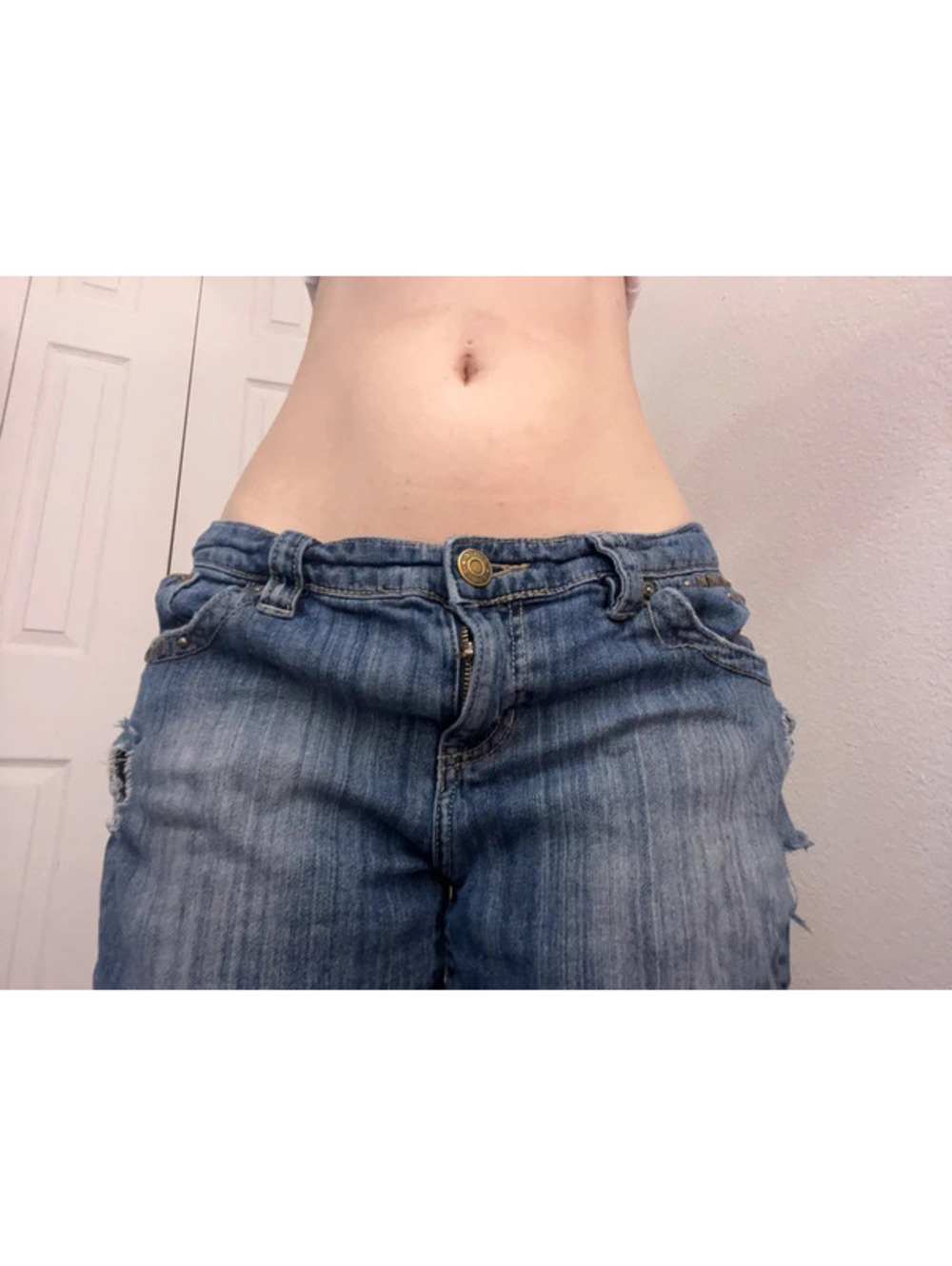 low rise denim shorts with studs Y2K grunge emo